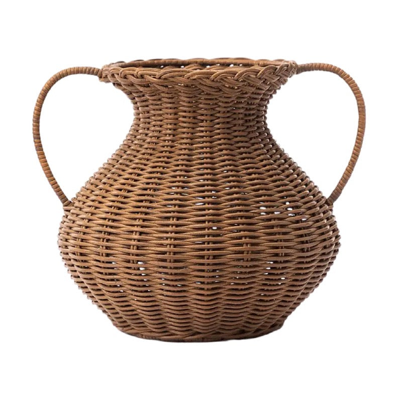 Woven Rattan Vase with Handles – Decorative Flower Basket for Farmhouse, Rustic & Boho Home Decor-091617-cc