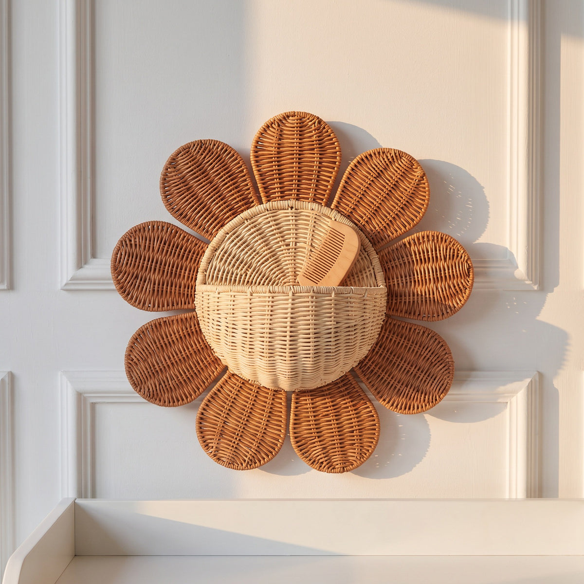 Natural Rattan Flower Wall Basket – Handwoven Hanging Storage Organizer for Bedroom, Nursery & Entryway-cc-091705