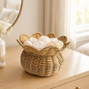 3-Piece Natural Rattan Storage Basket Set with Lids – Handwoven Scalloped Decorative Baskets for Bathroom, Bedroom & Home Organization-cc-091706