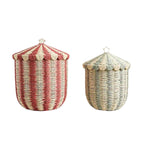 Woven Storage Basket with Lid – Decorative Striped Toy Hamper for Nursery, Bedroom & Living Room-091626-cc