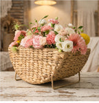 Woven Storage Basket with Metal Stand, Decorative Countertop Organizer for Magazines, Blankets, Fruit, Flowers & Home Storage-cc-091815
