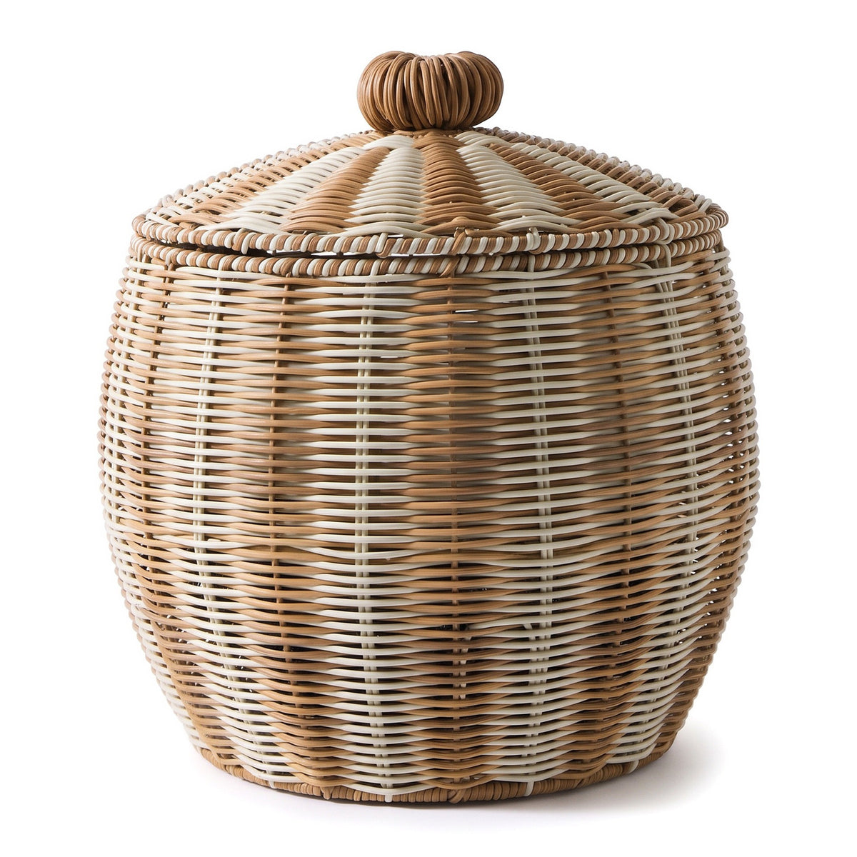 Large Woven Storage Basket with Lid – Two-Tone Decorative Laundry Hamper for Blankets, Toys & Home Organization-cc-092002