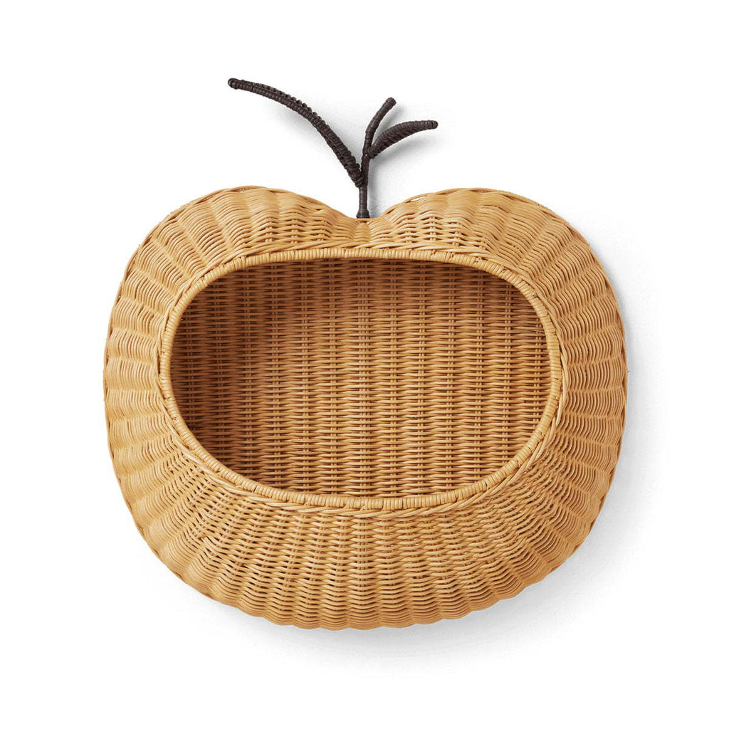 Apple Shaped Woven Storage Basket with Stem Handle, Handmade Wicker Organizer Basket for Books, Toys & Fruit, Cute Home Decor -ZENG-091704