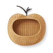 Apple Shaped Woven Storage Basket with Stem Handle, Handmade Wicker Organizer Basket for Books, Toys & Fruit, Cute Home Decor -ZENG-091704