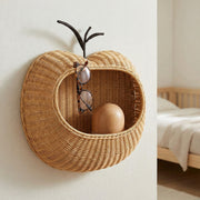 Apple Shaped Woven Storage Basket with Stem Handle, Handmade Wicker Organizer Basket for Books, Toys & Fruit, Cute Home Decor -ZENG-091704