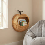 Apple Shaped Woven Storage Basket with Stem Handle, Handmade Wicker Organizer Basket for Books, Toys & Fruit, Cute Home Decor -ZENG-091704