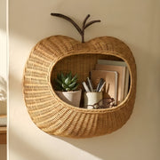 Apple Shaped Woven Storage Basket with Stem Handle, Handmade Wicker Organizer Basket for Books, Toys & Fruit, Cute Home Decor -ZENG-091704