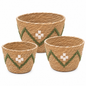 Woven Planter Basket with White & Green Pattern, Handmade Straw Plant Pot Cover for Succulents, Cacti & Tabletop Boho Decor -ZENG-091810