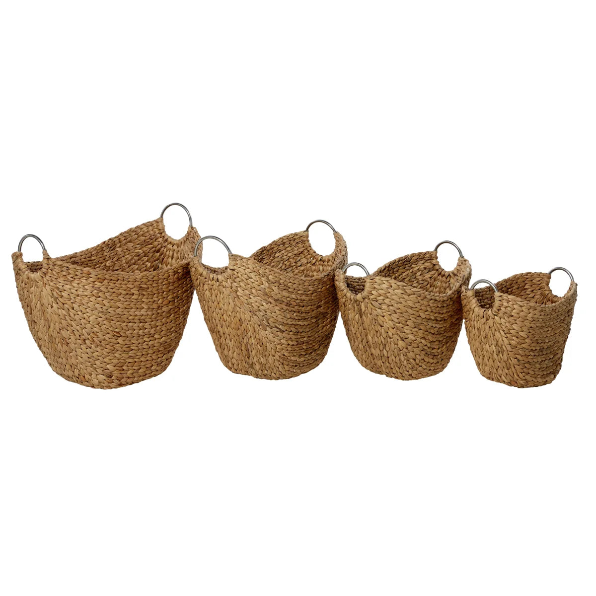 4-Piece Set of Hand-Woven Brown Seagrass Storage Baskets with Metal Handles