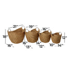 4-Piece Set of Hand-Woven Brown Seagrass Storage Baskets with Metal Handles