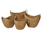 4-Piece Set of Hand-Woven Brown Seagrass Storage Baskets with Metal Handles