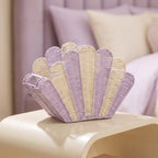 Shell Shaped Woven Handbag – Purple & Cream Summer Beach Tote Bag-cc-091718