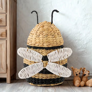 Handwoven Wicker Bee Storage Basket with Lid,Natural Decorative Basket for Nursery, Kids Room and Home Decor-cc-091808