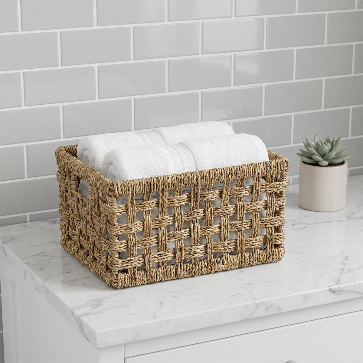 Rectangular Woven Storage Basket – Decorative Organizer Bin for Towels, Books, Shelves & Home Storage-cc-092003