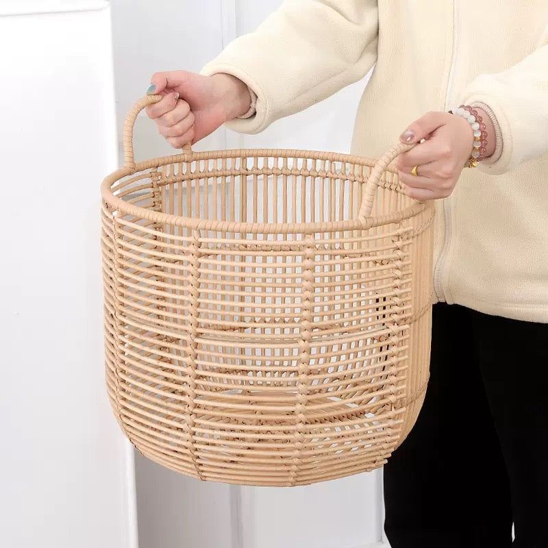 Woven Rattan Storage Basket with Handles – Large Laundry, Blanket & Toy Organizer-091601-cc
