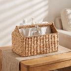 Water Hyacinth Storage Basket with Carry Handle, Woven Bathroom Organizer for Toiletries, Towels & Home Essentials-cc-091816