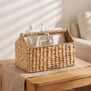 Water Hyacinth Storage Basket with Carry Handle, Woven Bathroom Organizer for Toiletries, Towels & Home Essentials-cc-091816