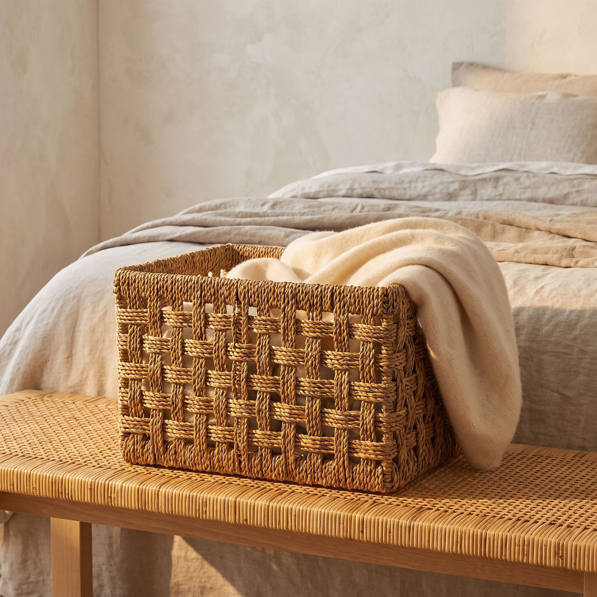 Rectangular Woven Storage Basket – Decorative Organizer Bin for Towels, Books, Shelves & Home Storage-cc-092003