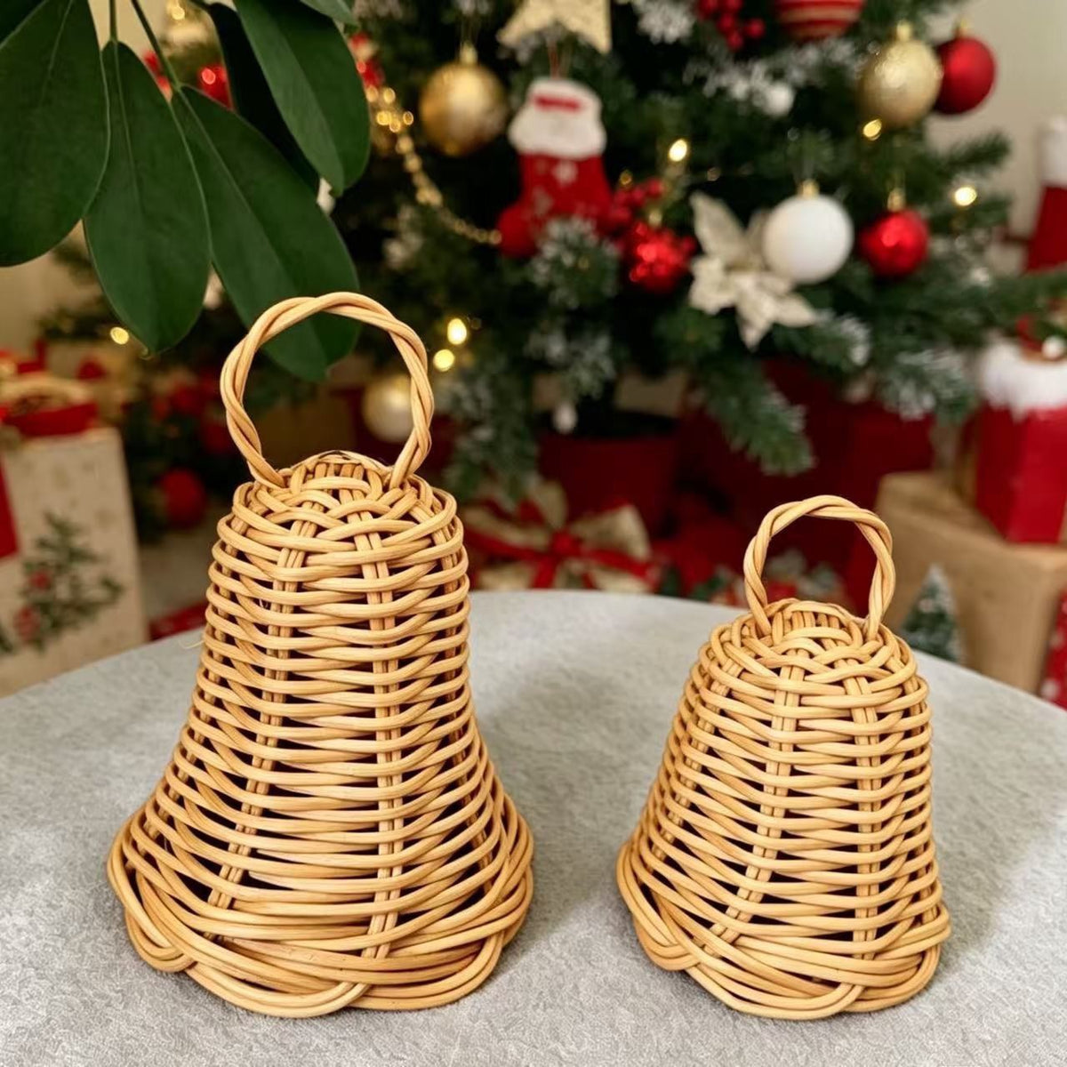 Natural Rattan Christmas Bell Ornament – Handwoven Hanging Holiday Decoration for Tree, Door & Home Decor-cc-091708