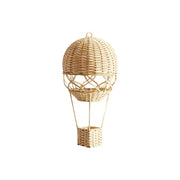 Woven Hot Air Balloon Decor, Handmade Rattan Hanging Ornament with Dome & Basket, Boho Wicker Shelf Decor for Home & Nursery -ZENG-091705