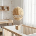 Woven Hot Air Balloon Decor, Handmade Rattan Hanging Ornament with Dome & Basket, Boho Wicker Shelf Decor for Home & Nursery -ZENG-091705