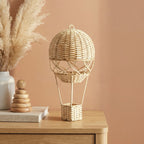 Woven Hot Air Balloon Decor, Handmade Rattan Hanging Ornament with Dome & Basket, Boho Wicker Shelf Decor for Home & Nursery -ZENG-091705