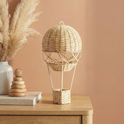 Woven Hot Air Balloon Decor, Handmade Rattan Hanging Ornament with Dome & Basket, Boho Wicker Shelf Decor for Home & Nursery -ZENG-091705
