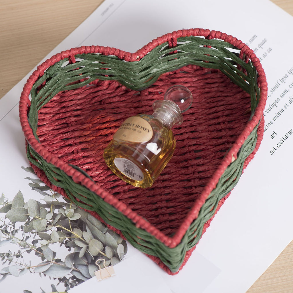 Heart-Shaped Woven Storage Basket Set – Decorative Tray for Jewelry, Gifts & Home Organization-091614-cc
