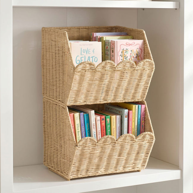 Stackable Woven Storage Bins with Open Front | Decorative Organizer for Books, Toys, Clothes & Living Room Storage-cc-092012 Main Image