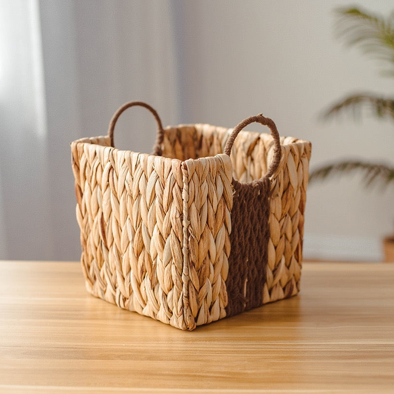 Water Hyacinth Storage Basket with Handles – Handwoven Natural Organizer for Laundry, Toys, Blankets, Clothes & Home Storage-cc-091711