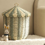 Woven Storage Basket with Lid – Decorative Striped Toy Hamper for Nursery, Bedroom & Living Room-091626-cc