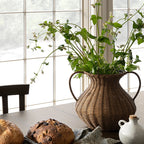 Woven Rattan Vase with Handles – Decorative Flower Basket for Farmhouse, Rustic & Boho Home Decor-091617-cc