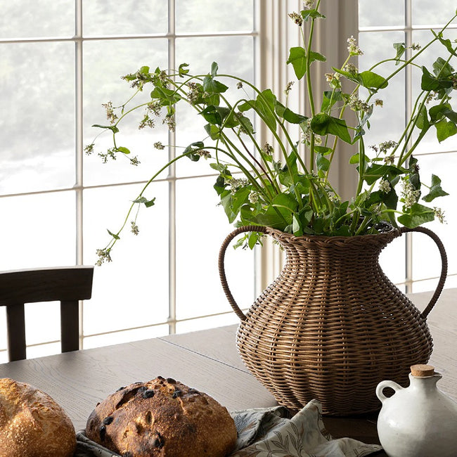 Woven Rattan Vase with Handles – Decorative Flower Basket for Farmhouse, Rustic & Boho Home Decor-091617-cc Main Image