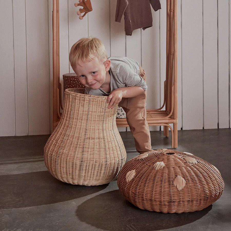 Rattan Mushroom Woven Storage Basket with Lid – Decorative Toy Organizer for Kids Room & Nursery-091609-cc