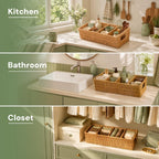 Rattan Pantry Organizer Baskets with Dividers - Set of 2