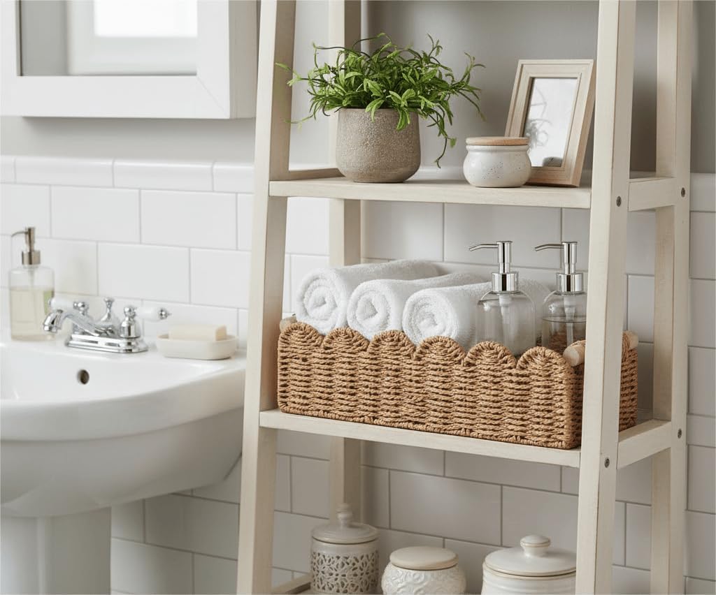 Scalloped Paper Rope Toilet Storage Basket