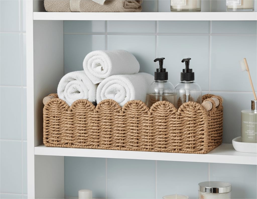 Scalloped Paper Rope Toilet Storage Basket