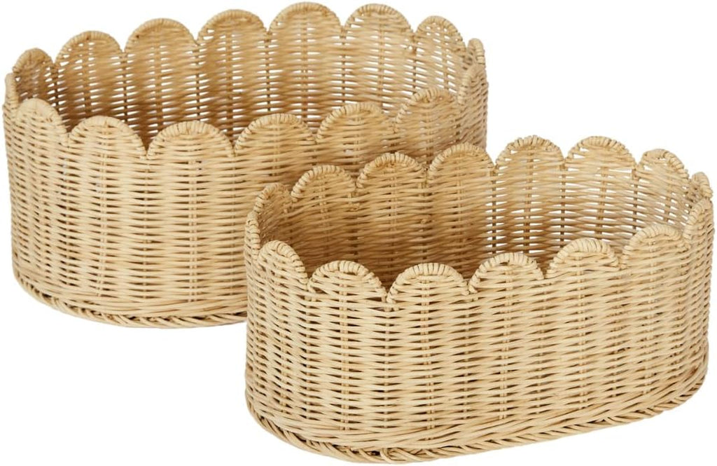 Mocha Scalloped Nursery Baskets - Set of 2