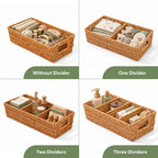 Rattan Pantry Organizer Baskets with Dividers - Set of 2