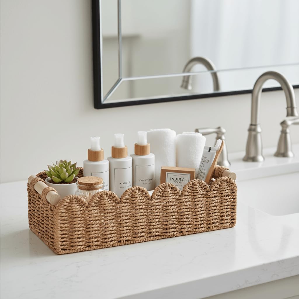 Scalloped Paper Rope Toilet Storage Basket