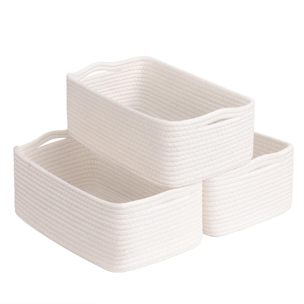White & Brown Woven Storage Baskets - Set of 3