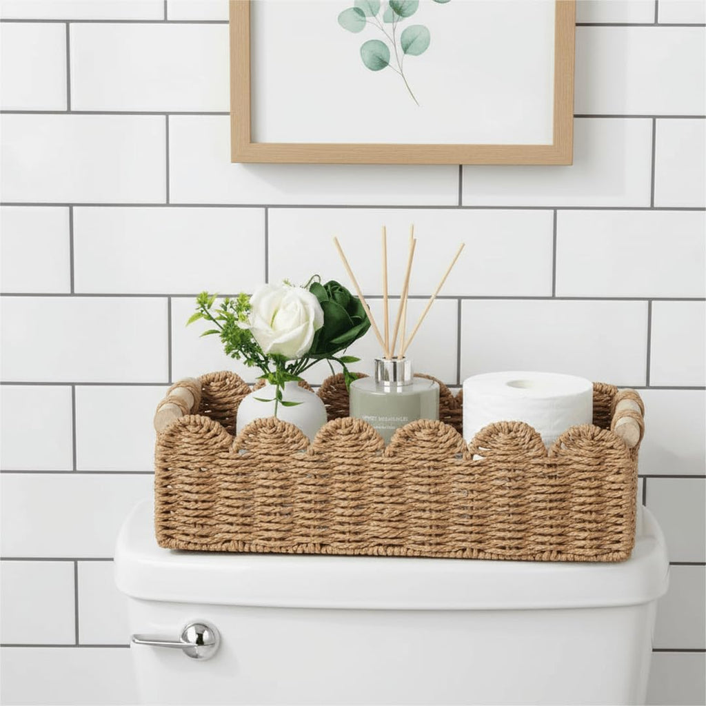 Scalloped Paper Rope Toilet Storage Basket