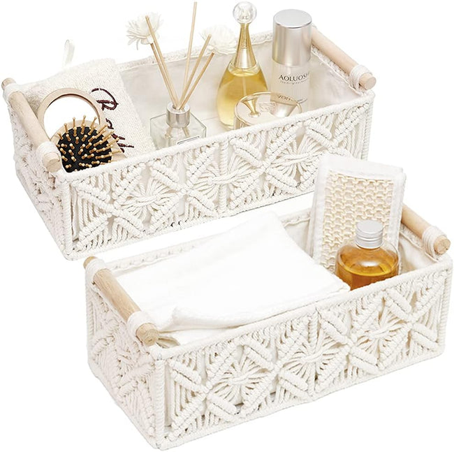 Cestas de almacenamiento Boho Macrame - Juego de 2 Hover Image