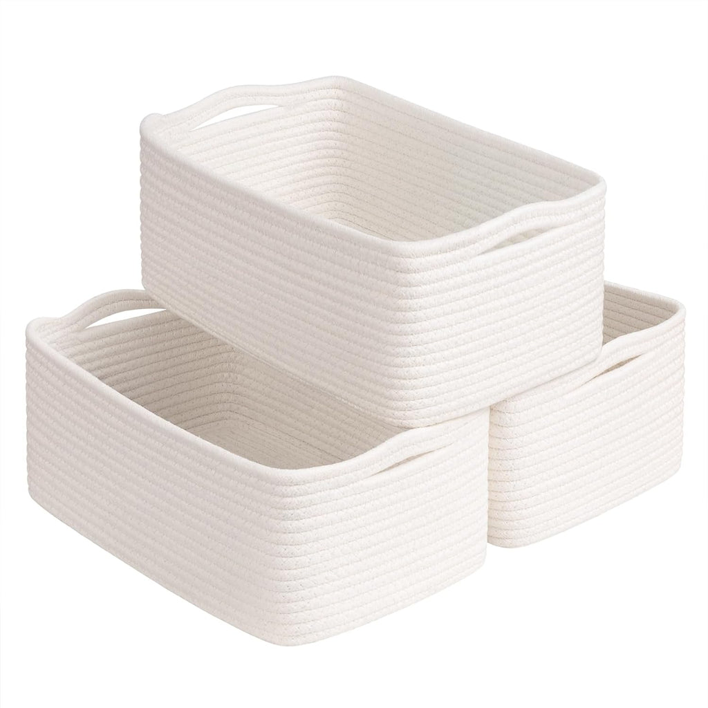 White & Brown Woven Storage Baskets - Set of 3