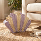 Shell Shaped Woven Handbag – Purple & Cream Summer Beach Tote Bag-cc-091718
