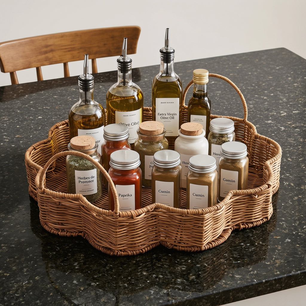 Flower-Shaped Woven Serving Tray with Handles – Decorative Organizer Tray for Coffee Table, Breakfast & Home-cc-092004