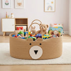 Cute Bear Shaped Woven Baby Moses Basket, Portable Cotton Rope Baby Carry Cradle with Dual Handles for Newborn, Nursery Decor -ZENG-091602