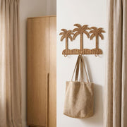 Woven Palm Tree Wall Decor with Hook, Handmade Wicker Tropical Wall Hanger for Hats, Bags & Boho Entryway Decoration -ZENG-091706