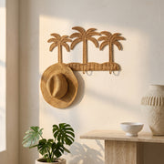 Woven Palm Tree Wall Decor with Hook, Handmade Wicker Tropical Wall Hanger for Hats, Bags & Boho Entryway Decoration -ZENG-091706