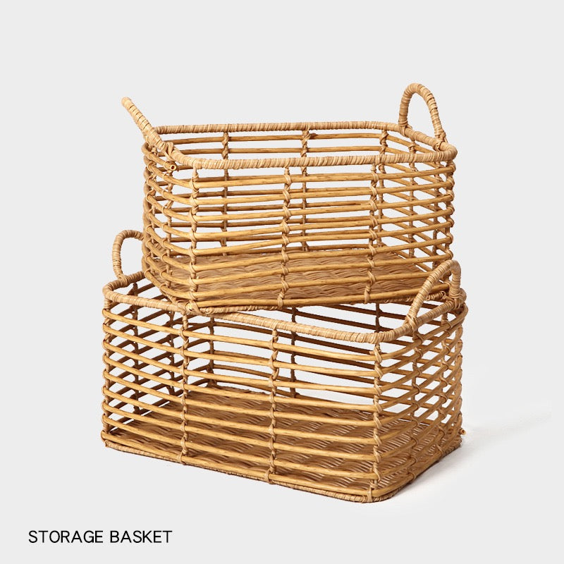 Rectangular Wicker Storage Basket with Handles – Shelf, Pantry & Home Organizer-091608-cc
